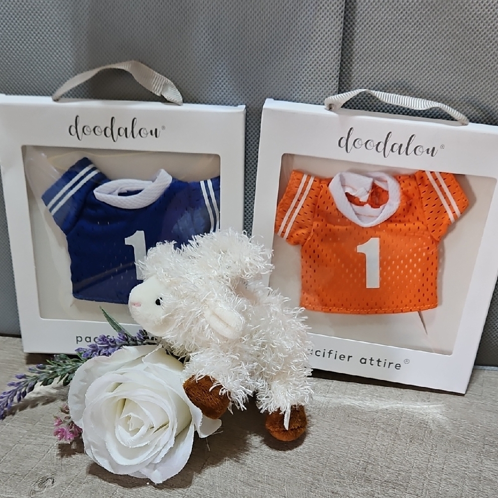 Doodalou Pacifier Attire Set - Boys Football Jersey Blue and Orange With Lamb